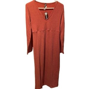Luna Chix Long Sleeve V-neck Midi Dress in Burnt Orange Medium NWT